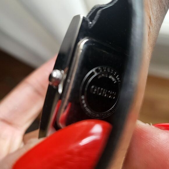 Vintage Guess Black Wide Double Buckle Black Silver Patent Leather Watch - Picture 8 of 10